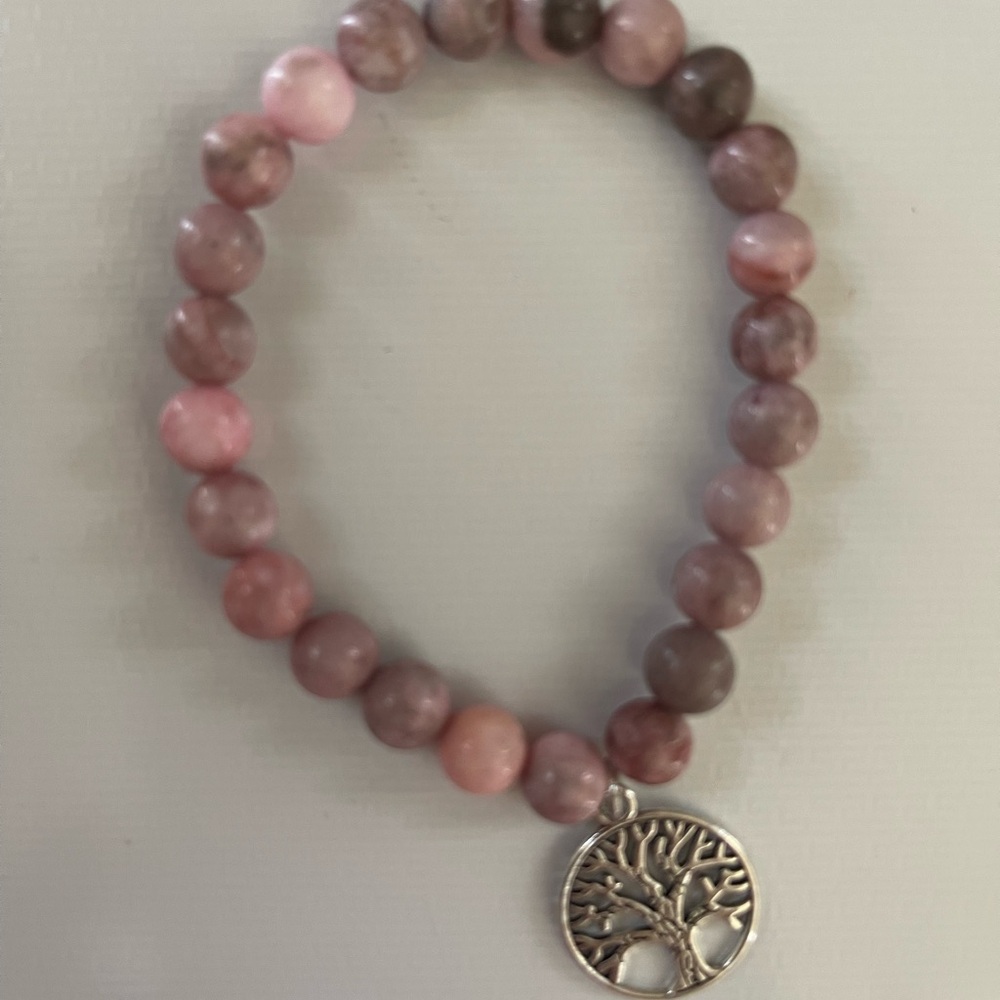 Pink Beaded Bracelet with Tree Charm